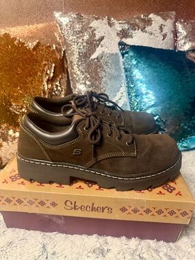 Skechers Parties Mate Chunky Suede Oxfords Brown Y2K BNIB Vintage Style 11